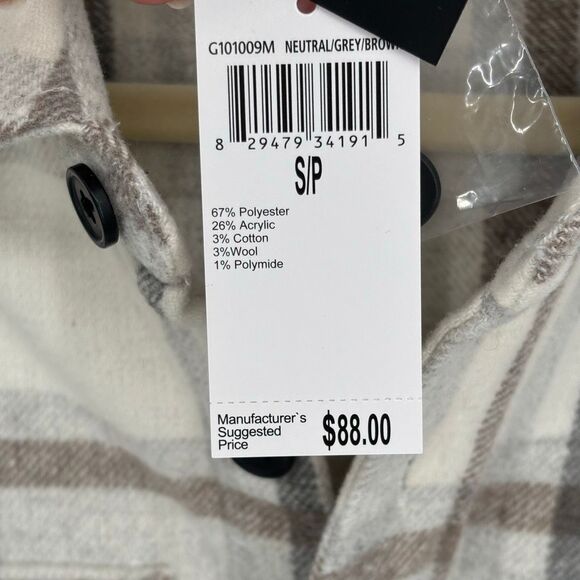 Magaschoni Plaid Brushed Flannel Shacket Jacket Overshirt Tan/Gray Small NWT - Picture 6 of 9